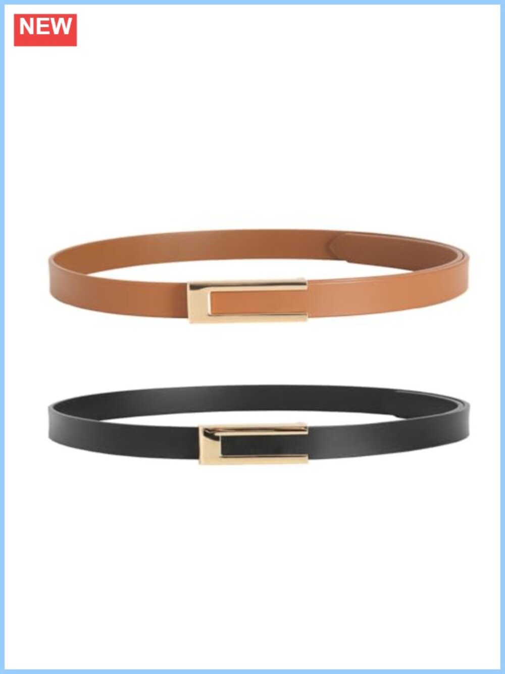 Genuine Leather Skinny Waist Belt with Gold-Tone Buckle